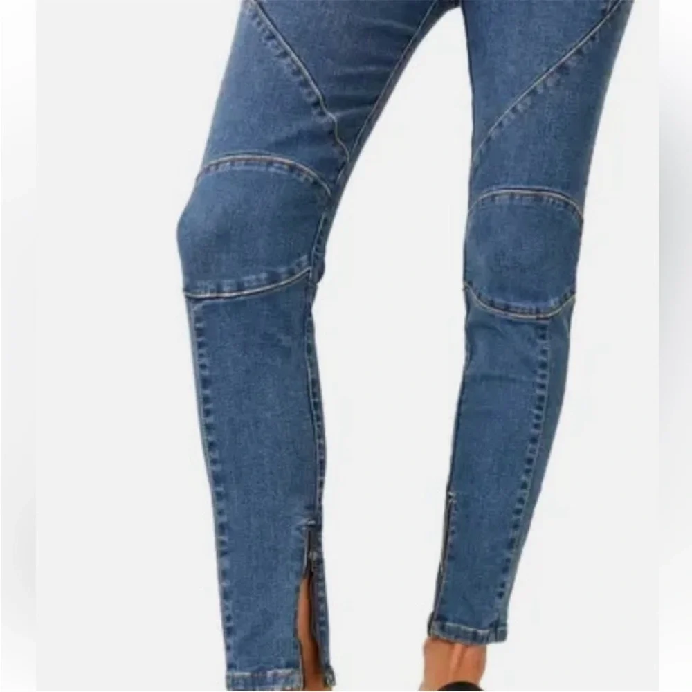 NWT Free People We The Free Bella Moto Skinny Jeans Prophecy Blue Size 25‎